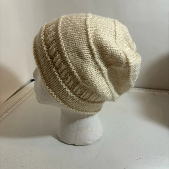 Vintage hand-knit cream coloured baggy dread hippie boho winter toque beanie hat - Picture 2 of 9